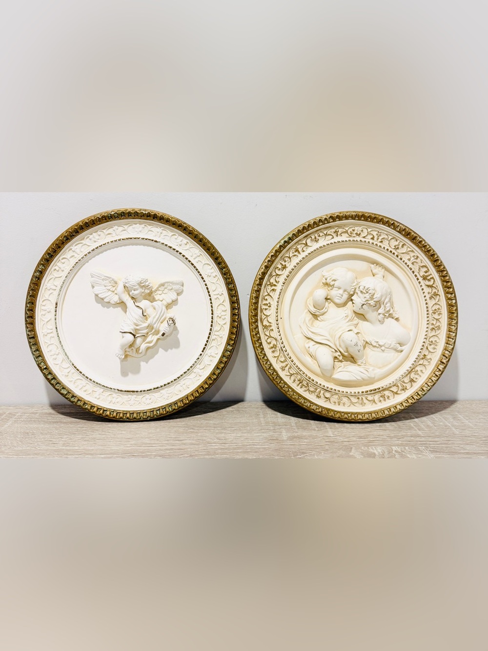 Vintage The Victorian Collection Wall Plaques Pair Cherub & Two Sisters